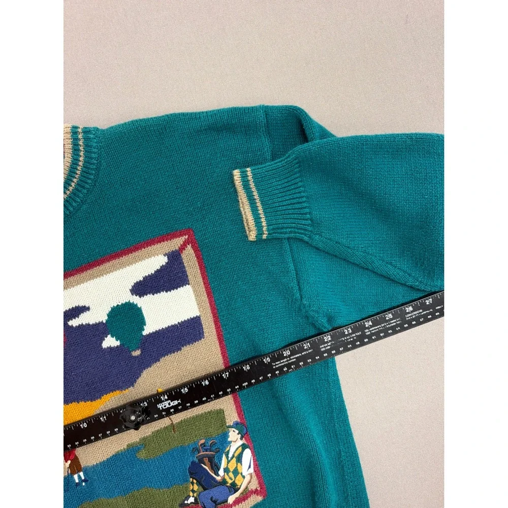 Par Four Vintage Mens Golf Hot Air Balloon Graphic Sweater Teal Green Large